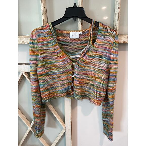 Lush size medium colorful 2 piece sweater set cardigan and tank top - Picture 1 of 4
